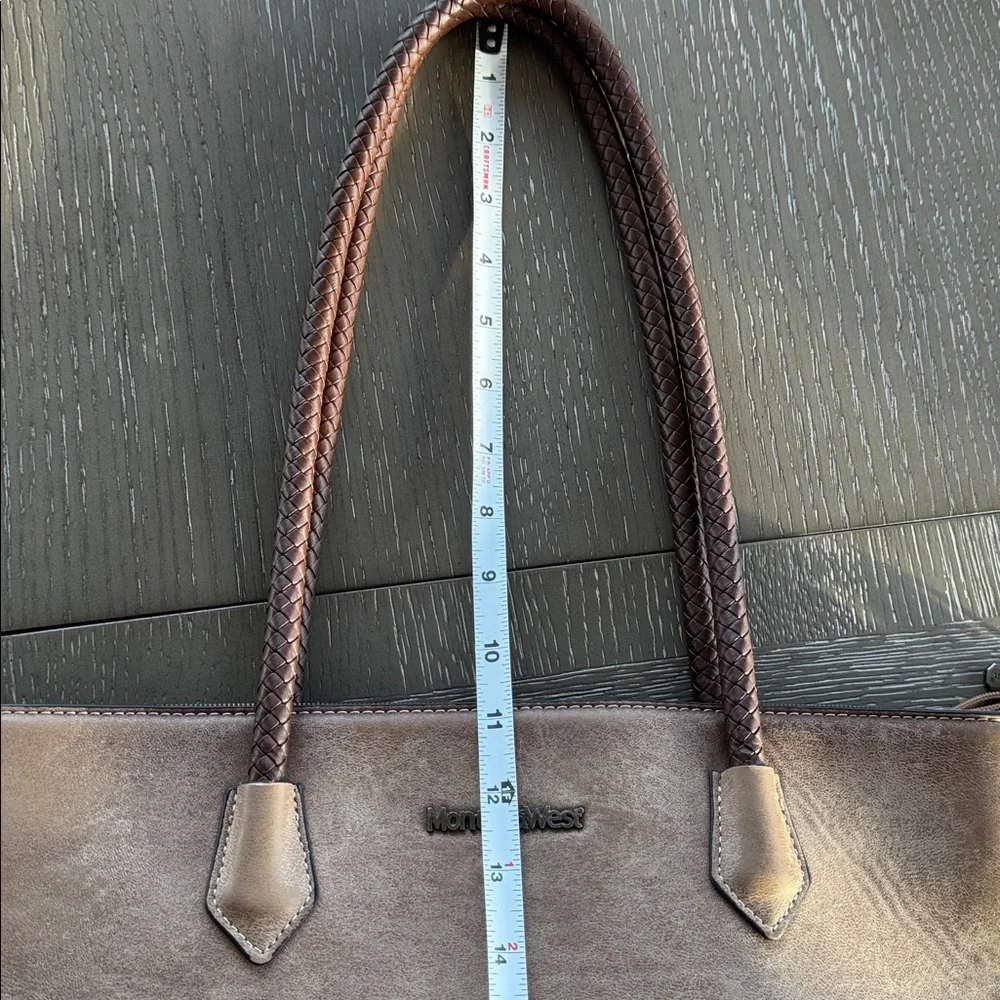 Montana West Pewter Brown Faux Leather Concealed Carry Bag Tote Braided Details - Picture 7 of 15